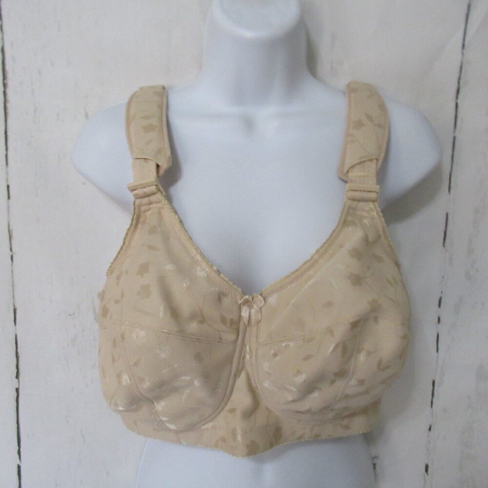 New Elila Bra 36F Beige Full‎ Coverage Soft Cup Wireless Wire Free Comfort 1305